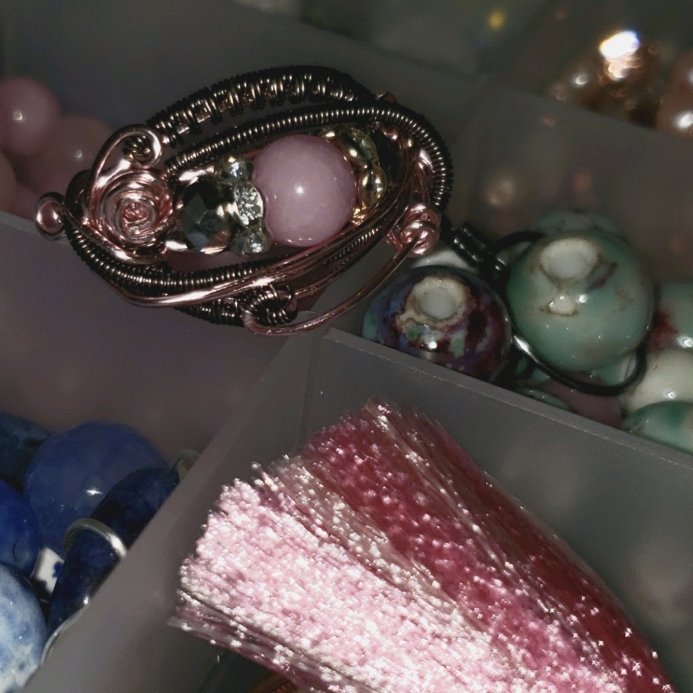 OOAK Wire Wrap Pink Jade Ring
